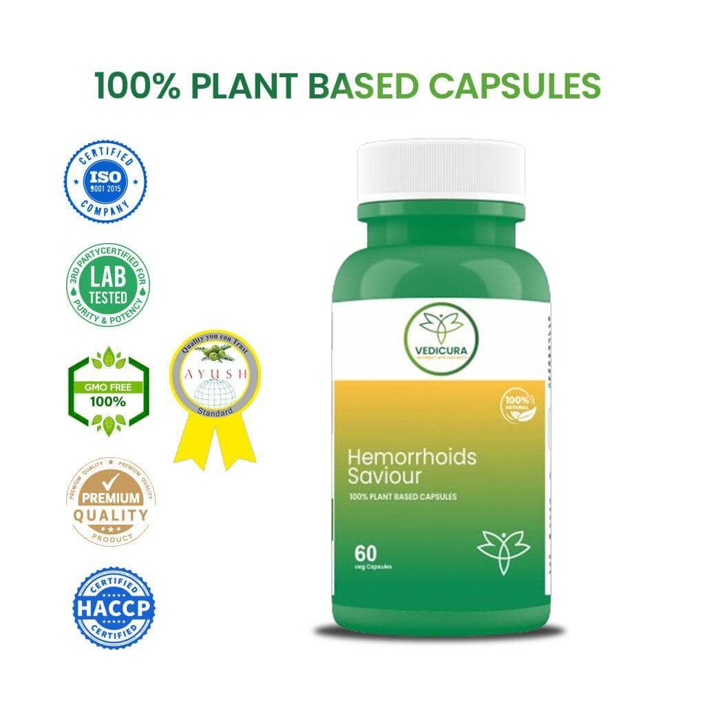 Hemorrhoids Saviour: Gentle Wellness Formula for Digestive and Comfort Support - 60 Capsules - VEDICURA